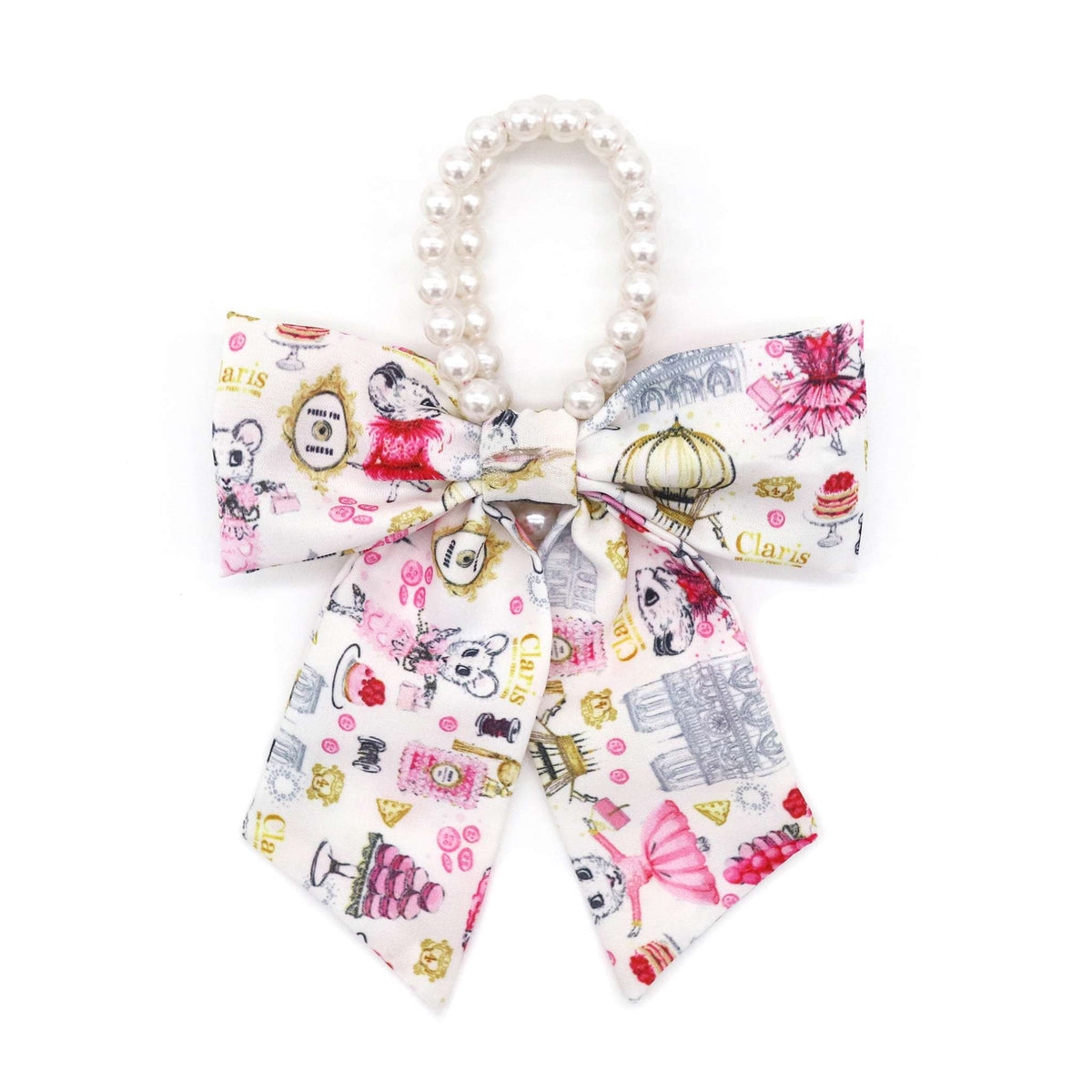 Claris Fashion Print and Pearl Hair Elastic with Bow – Pink Poppy B2C USA