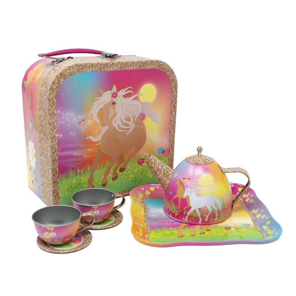 Horse meadow 7pc tin tea set in mini cas (Pack of 2) - shop.pinkpoppy-usa.com